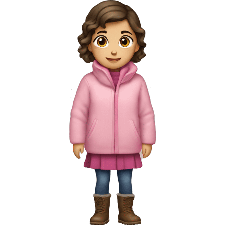 winter, christmas, hispanic, short brown hair, little girl, brown eyes, child, full body, pink sweater coat emoji