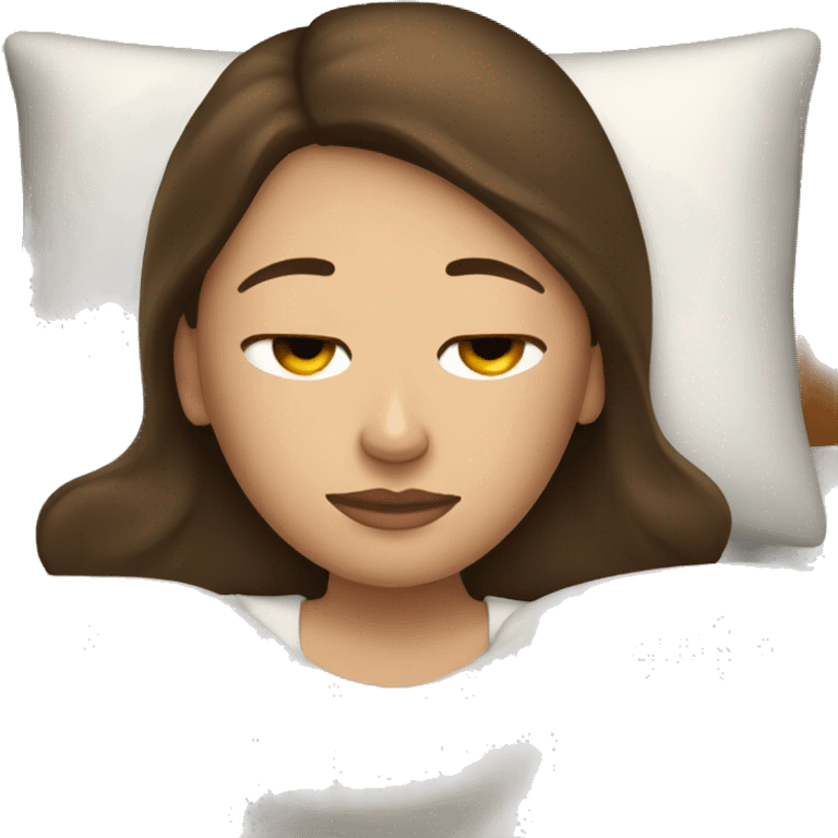 brunette white woman in bed sleeping emoji