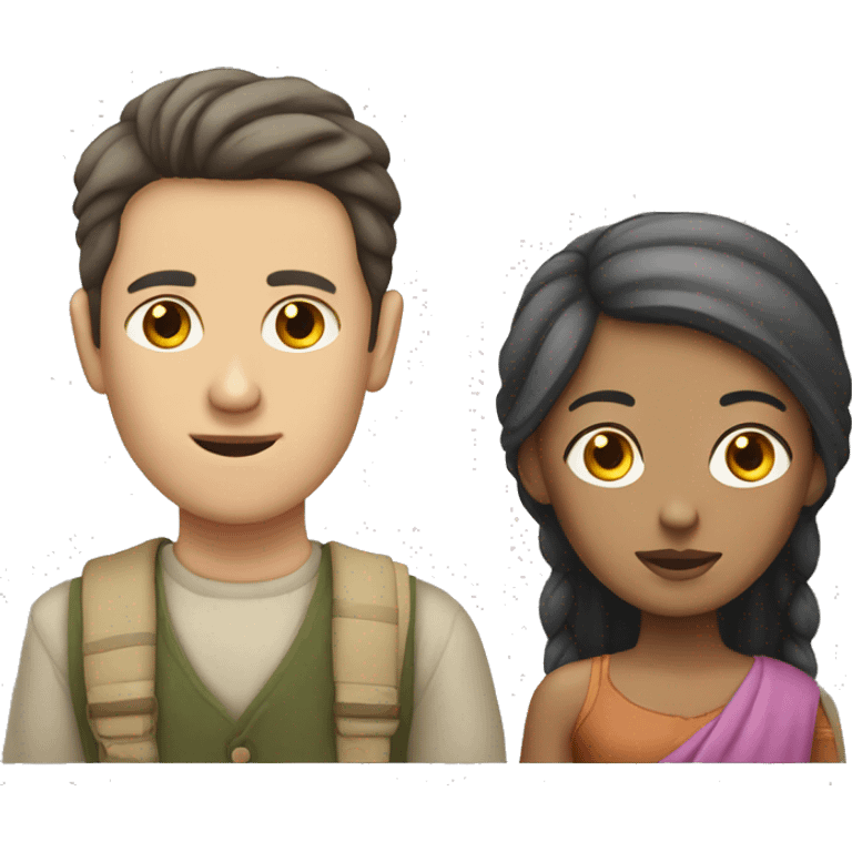 White man with no eyebrows with Bengali girl  emoji