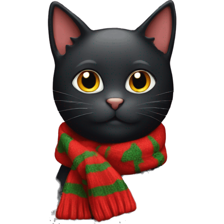 Cute black cat with a Christmas scarf  emoji