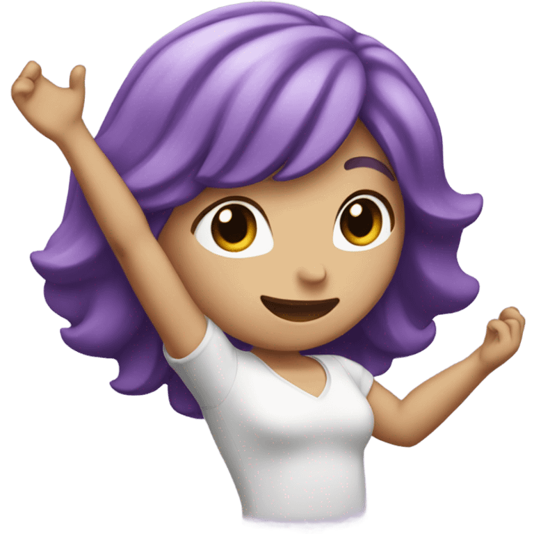 Purple haired white  girl with her arms in the air emoji