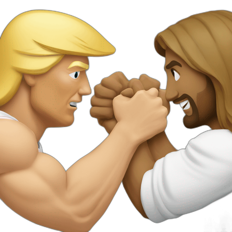 Donald Trump arm wrestling with jesus emoji