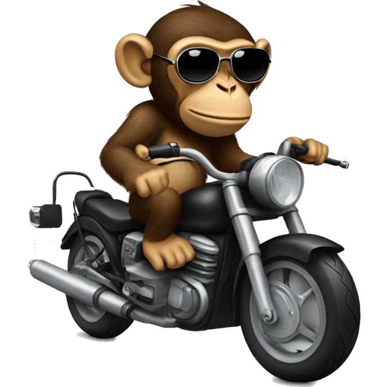 Monkey with sunglasses riding a motorcycle.  emoji