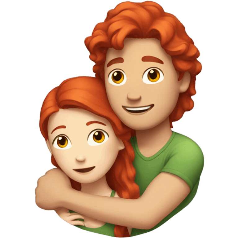 Cheery red hair hugs her brown hair boyfriend  emoji