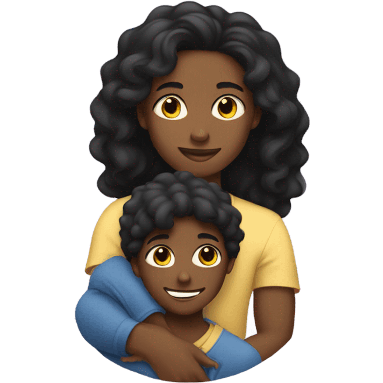 Black boy hugs black mom with long hair  emoji