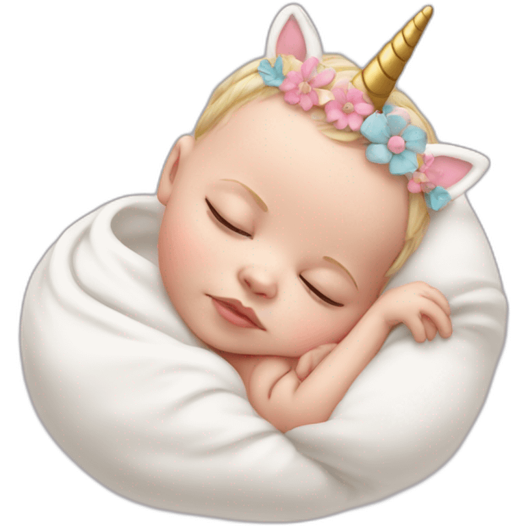 Sleeping white Newborn with unicorn headband emoji