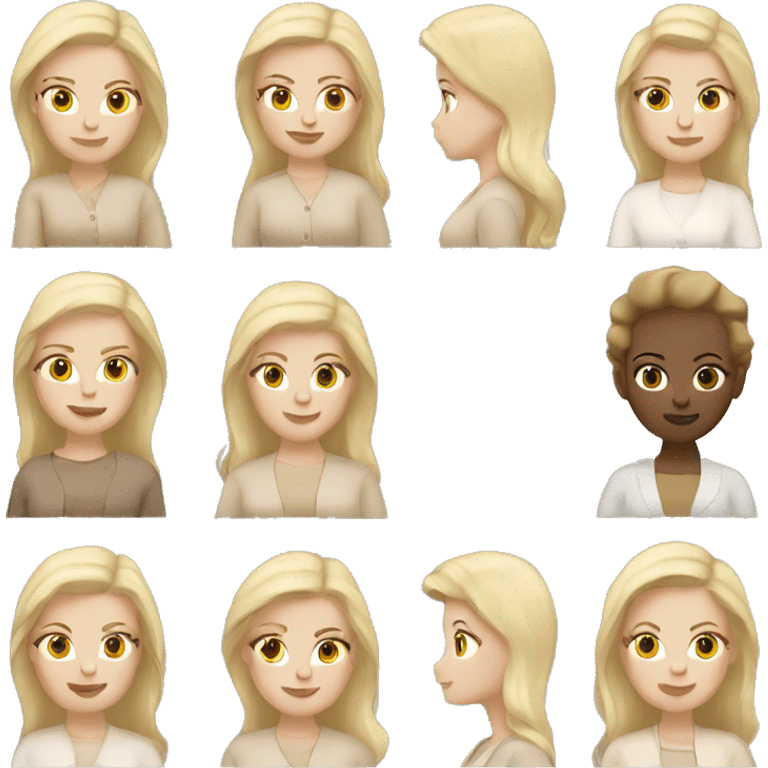 White girl with blonde hair using beige dress and beige cardigan  emoji