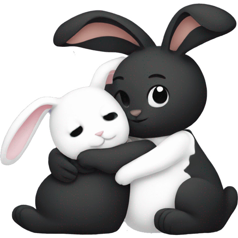 Black rabbit hugging white rabbit  emoji