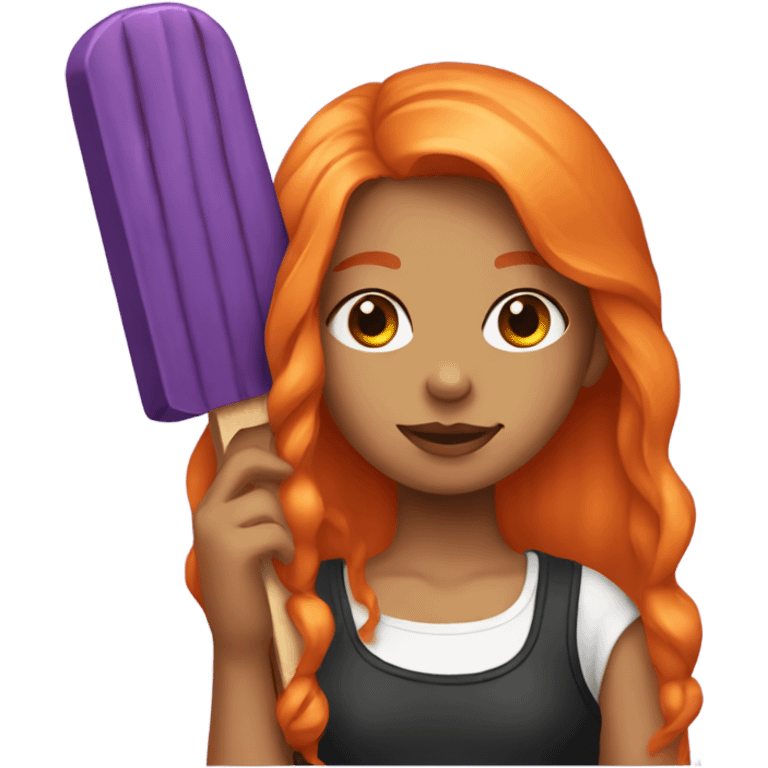 A girl with orange hair holding a purple popsicle  emoji