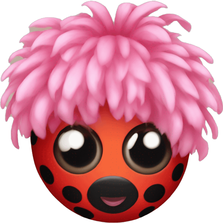 Ladybug with pink hairs and black eyes emoji