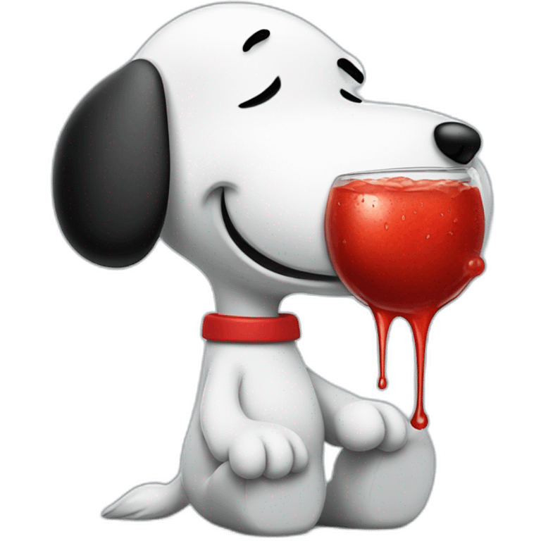 Snoopy with red juice on face dripping from mouth, angry emoji