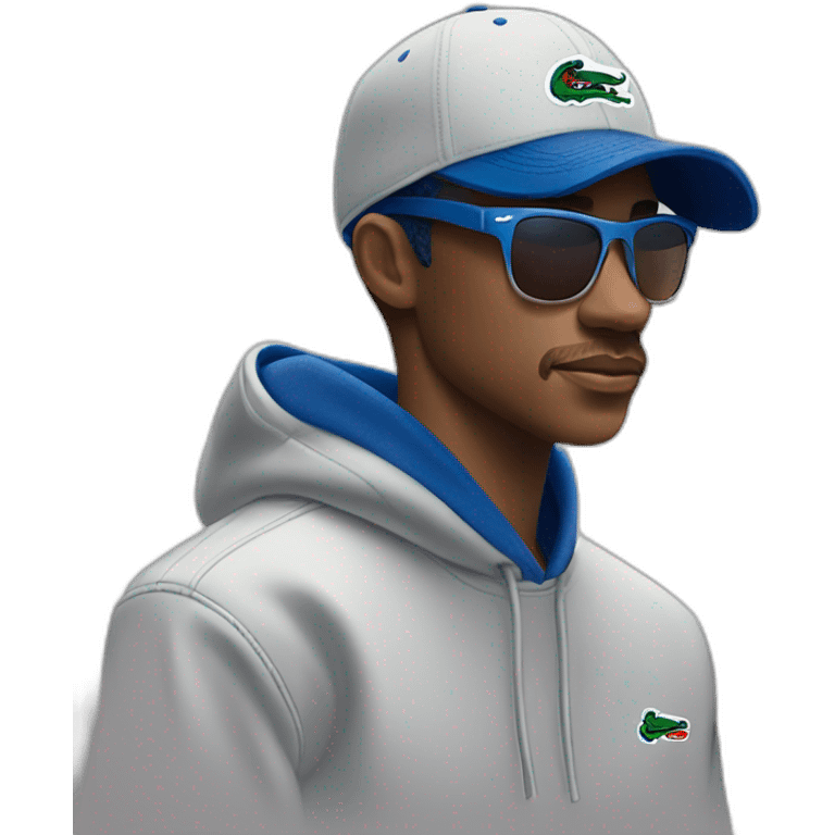 Guy using lacoste hoodie and Nike cap and oakley juliet emoji