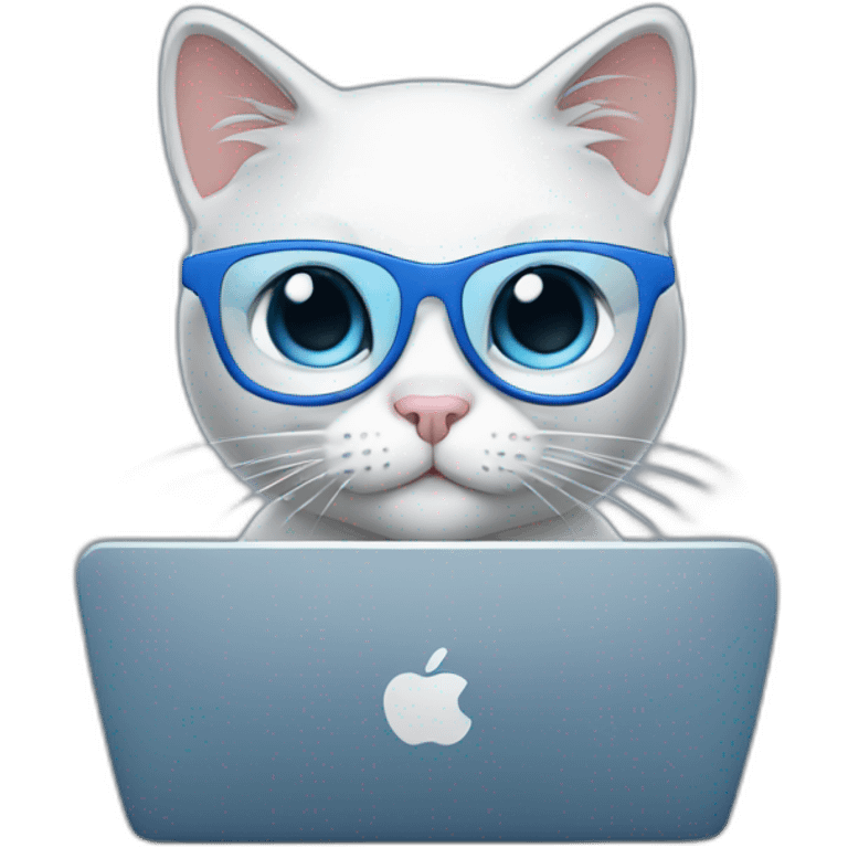 a kitty in blue glasses working on a computer emoji