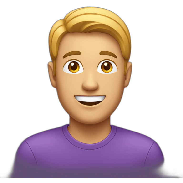 Smiling man, in purple shirt, and schlchpe emoji