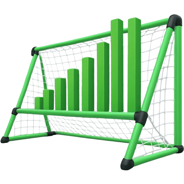 Cinematic realistic green 3d growing bar graph in a soccer goal emoji