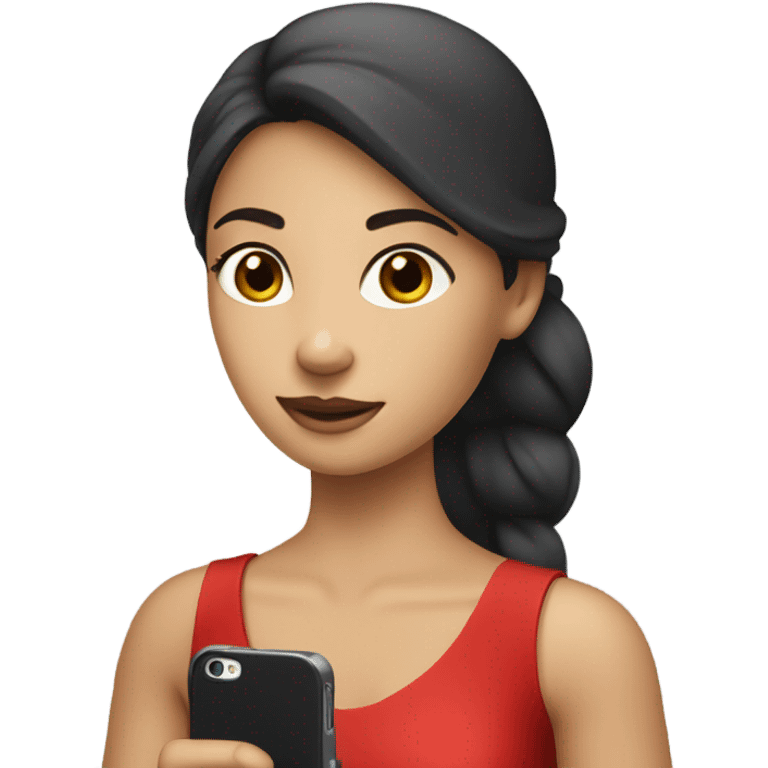 a white girl in a red dress holding a cell phone emoji