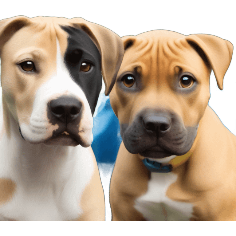 Black mouth cur puppy next to black and white smiling pit bull emoji