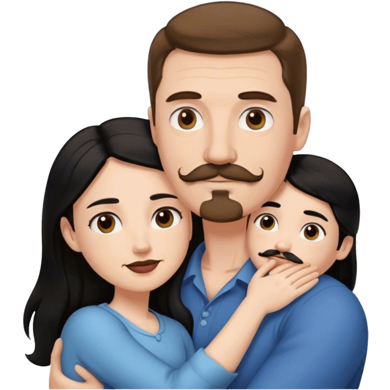 Couple, Tall strong white man with brown hair mustache and goatee, hugging small pale woman long with black hair emoji