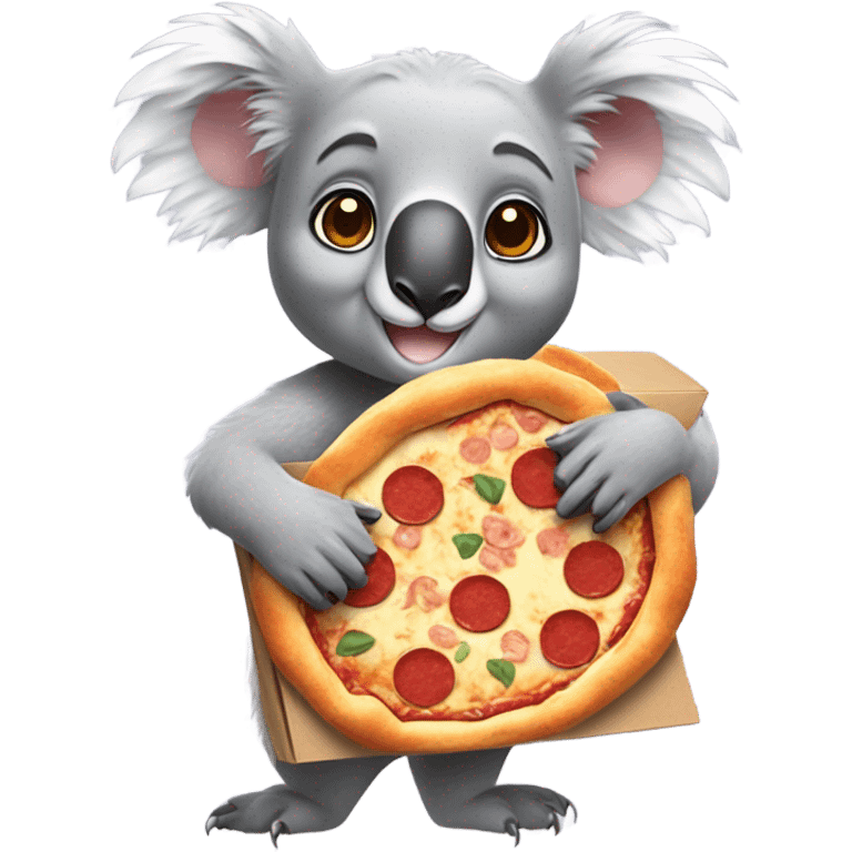 A koala wearing rollerblades holding a pizza box emoji