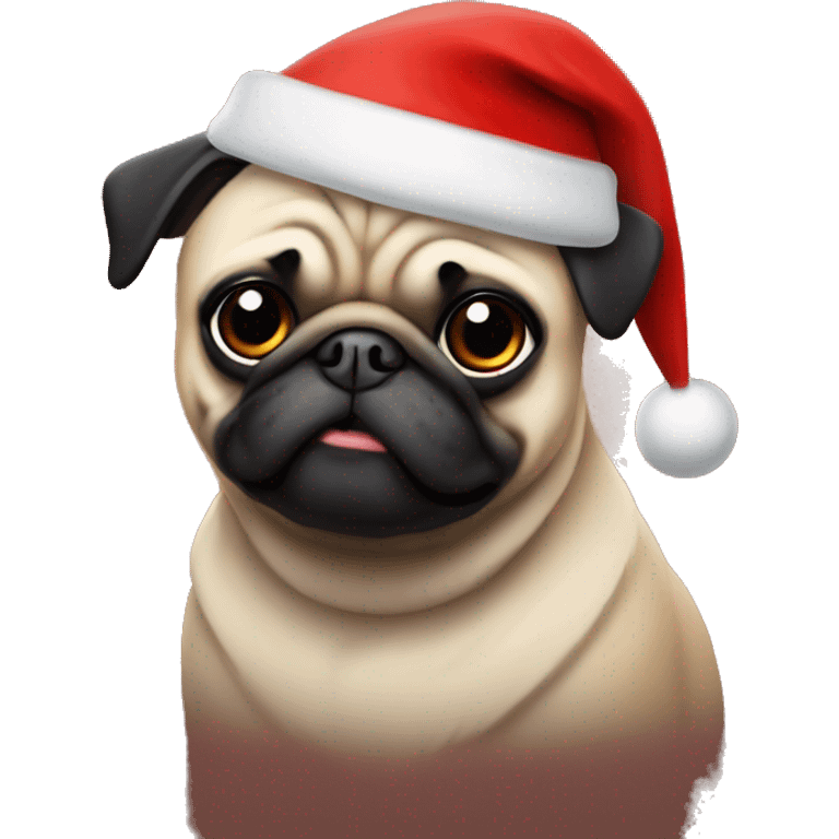 Pug wearing a Santa hat emoji