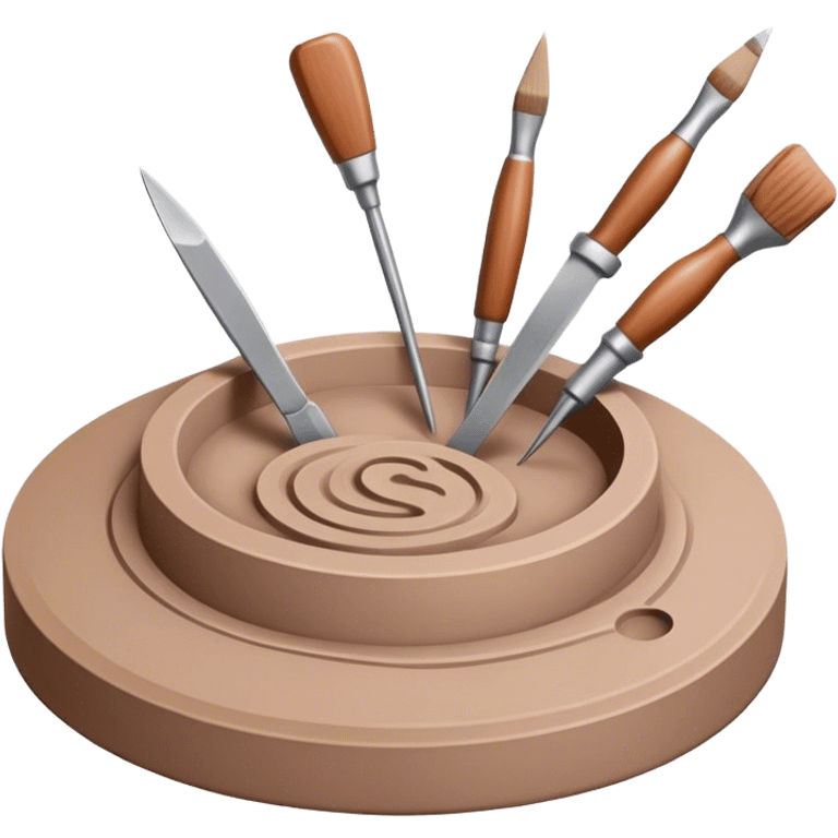 Icon for sculpting, with sculpting tools, sculpture in progress on a textured surface, minimalistic style, clean lines, transparent background. emoji