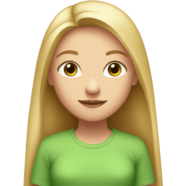 Emoji of a girl with blonde straight long hair and small green eyes, wearing a pink t-shirt. with brown neat eyes. in the style of beauty, meditation, etc. emoji