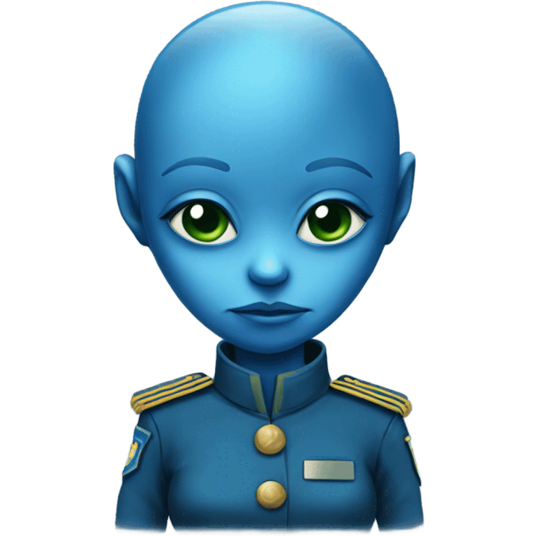 female blue alien, military emoji