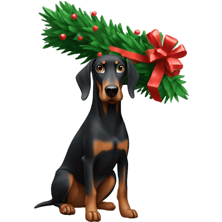 Doberman carrying Christmas tree  emoji