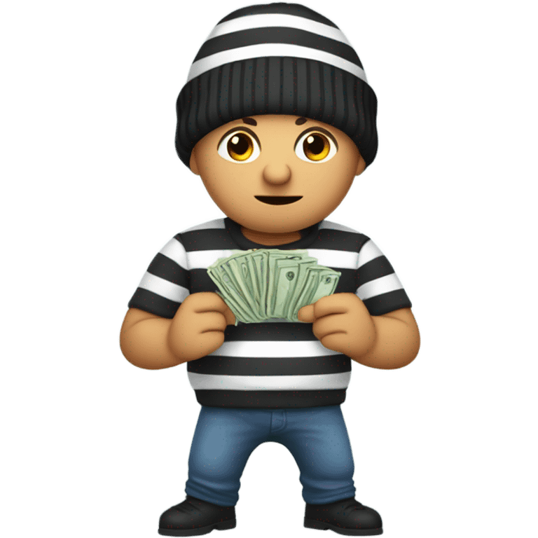 Robber with a striped shirt and beanie with money emoji