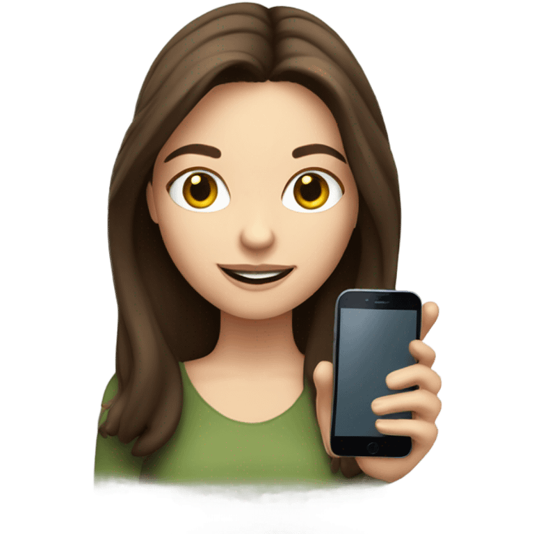 Brunette white girl taking picture with a phone emoji