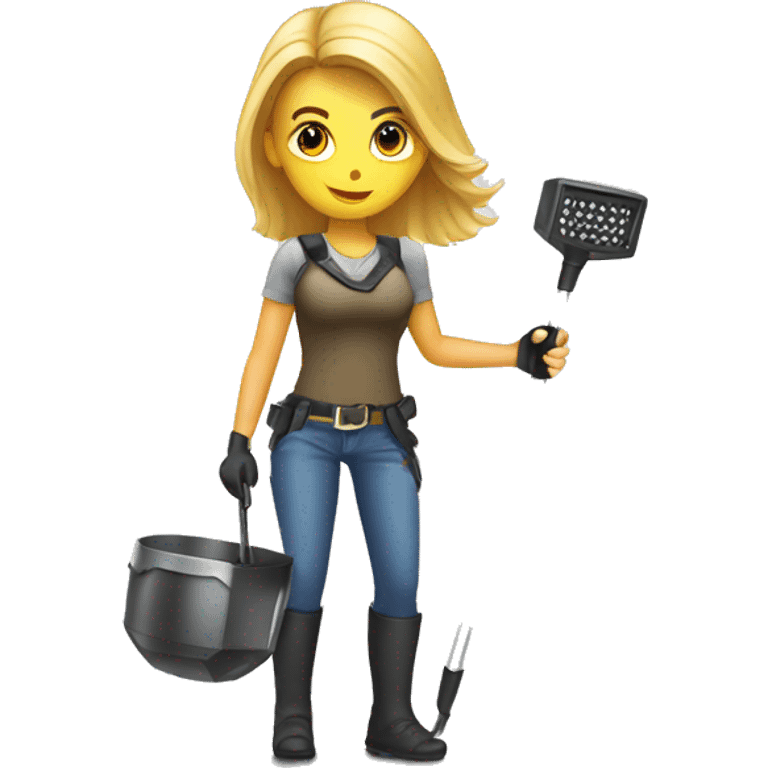 Pretty woman using a metal detector on ground emoji