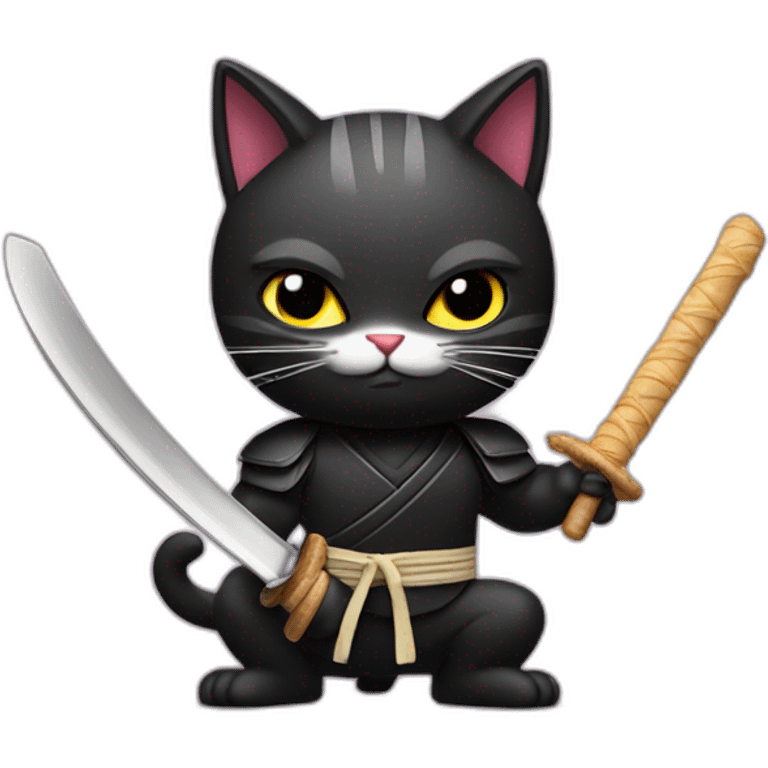 Ninja cat cuts croissant with  katana emoji