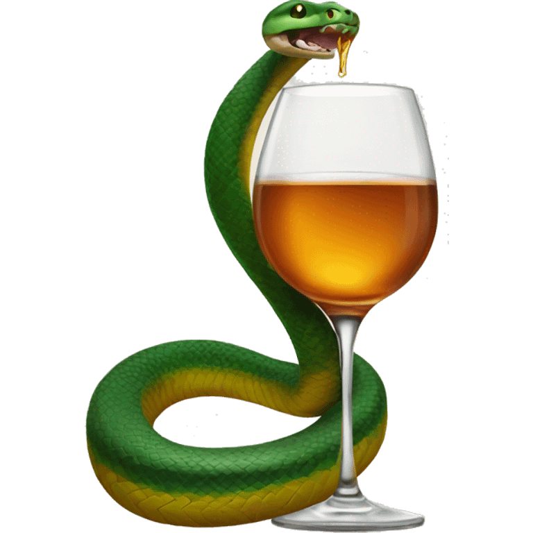 A snake with a glass of the whiskey in it's tail emoji