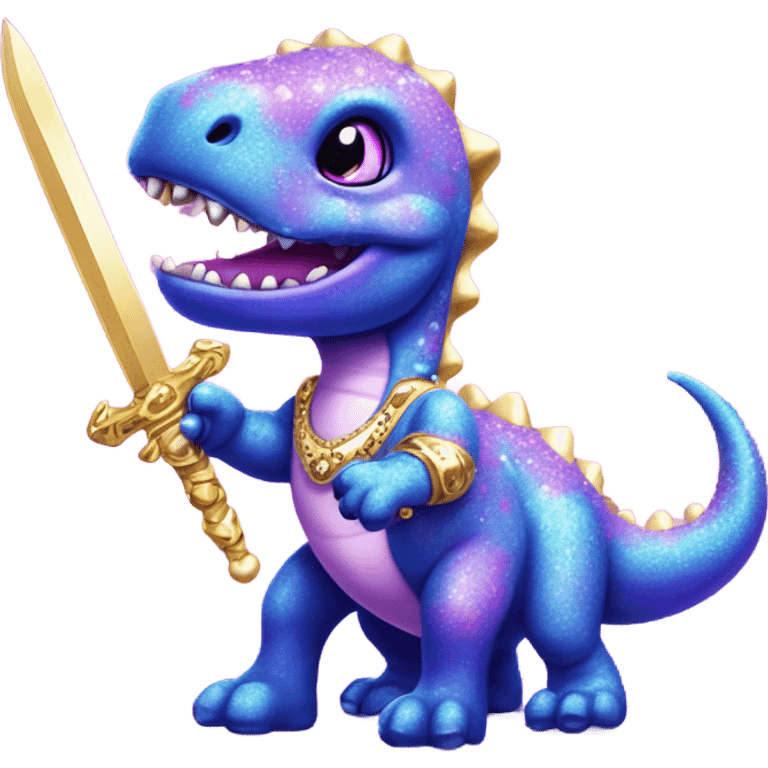 Lisa frank glitter purple dinosaur with sword and pearls emoji