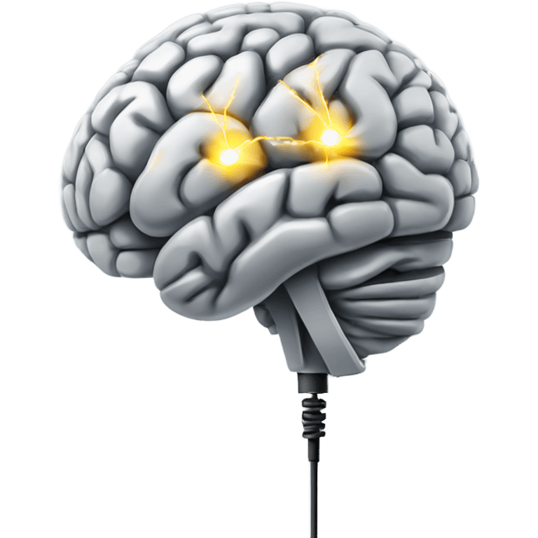 Lateral view of Brain with electrical wires lighting up emoji