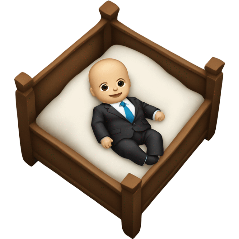 white newborn baby in a business suit lies in a cradle emoji