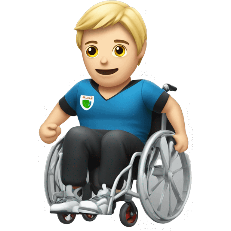 A person playing rugby in a wheelchair, holding a rugby ball emoji