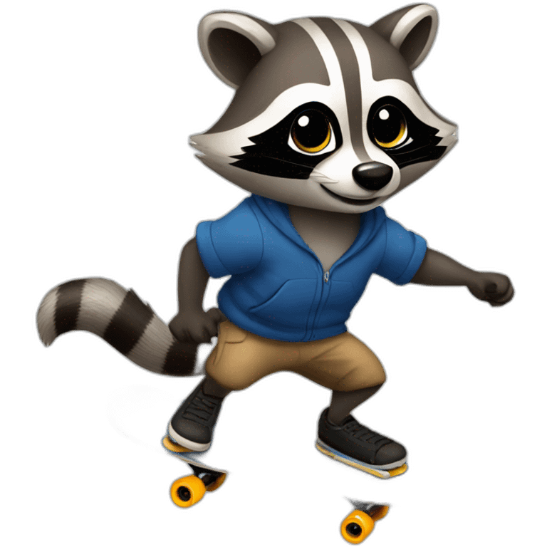 Raccoon riding skateboard emoji