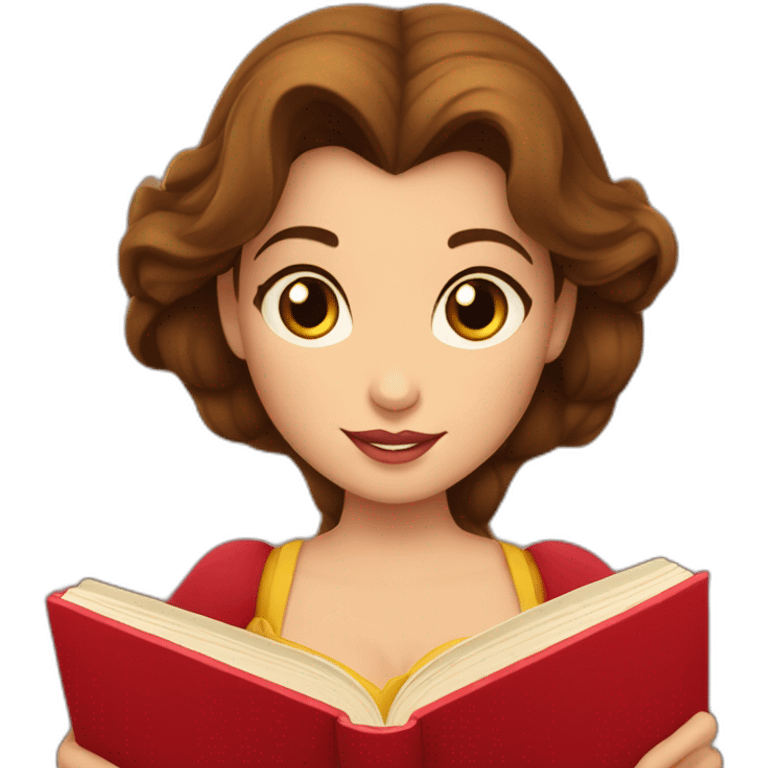 Princess Belle reading a book with red coloured cover emoji