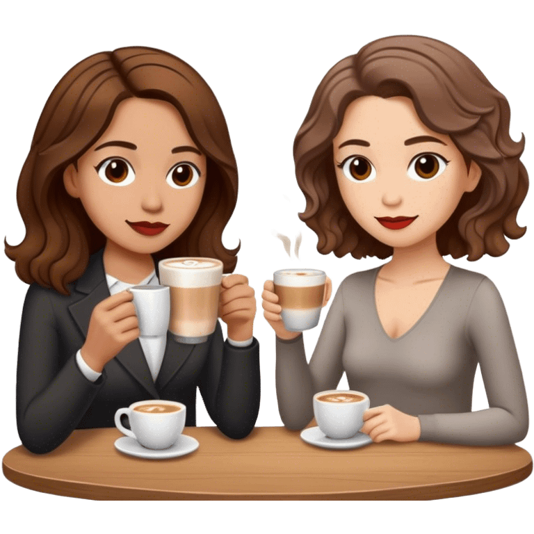 puerto rican woman light skin with shoulder-length, wavy, brown hair drinking latte with pale jewish woman with short, red gray, straight hair drinking espresso at table emoji