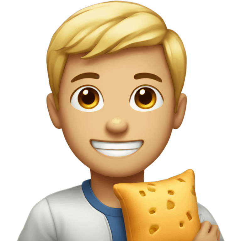 smiling boy with food and pillow emoji