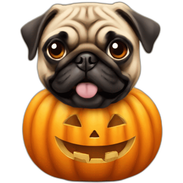 Pug with pumpkin emoji