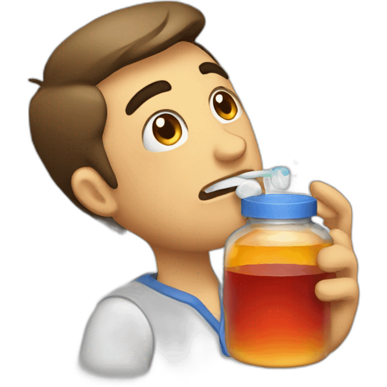 A guy taking medicine afer a party emoji