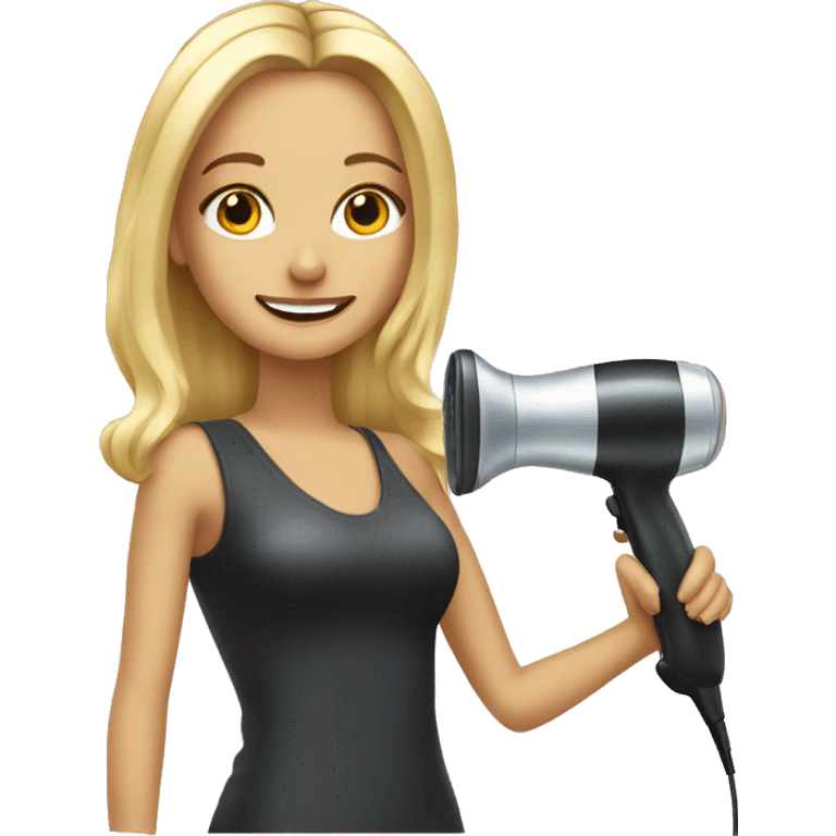 A tall blonde hairdresser girl with a phon in a hand  emoji