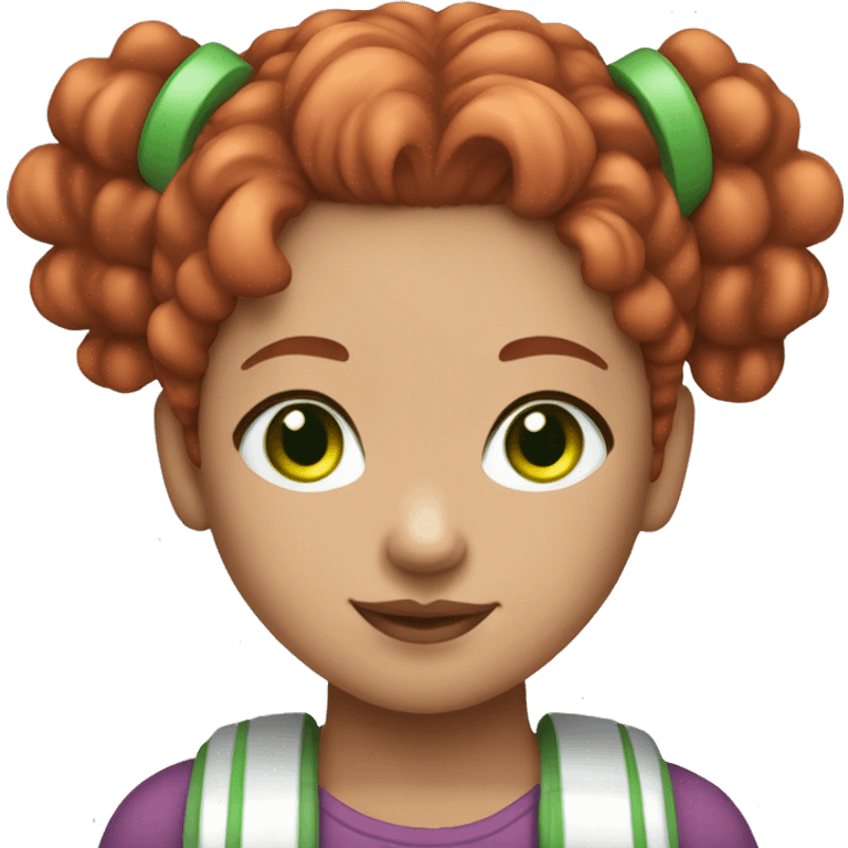 Redhead young girl with light skins green eyes and space buns emoji