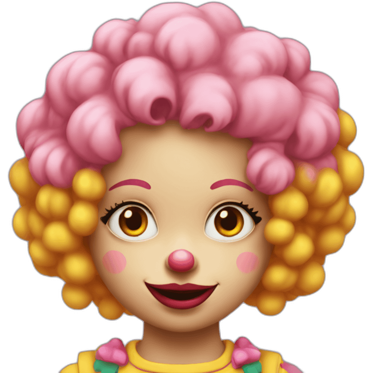 girl clown with pink cheeks and yellow curly hair emoji