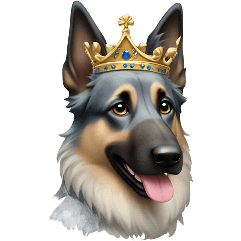 A belgian sheperd blues merle color with a crown on his head emoji