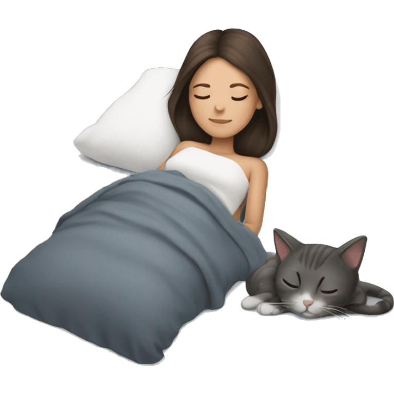 Brunette girl  sleeping with grey cat  emoji