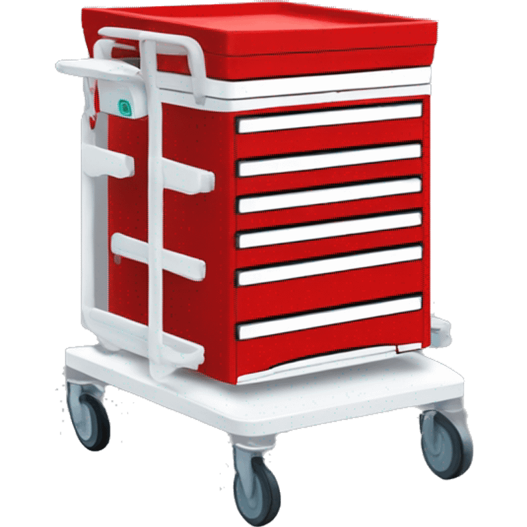 Singular Red medical crash cart is a mobile, multi-drawer unit designed to store and organize emergency medical supplies and equipment emoji