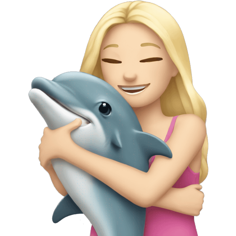 blonde woman hugs a Dolphin emoji